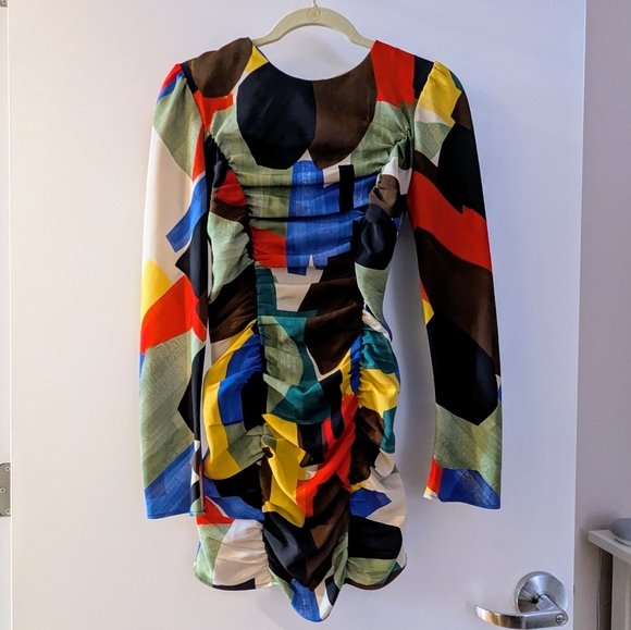 Zara Printed 80s Abstract Mini Party Dress with Ruching Small - Picture 4 of 10